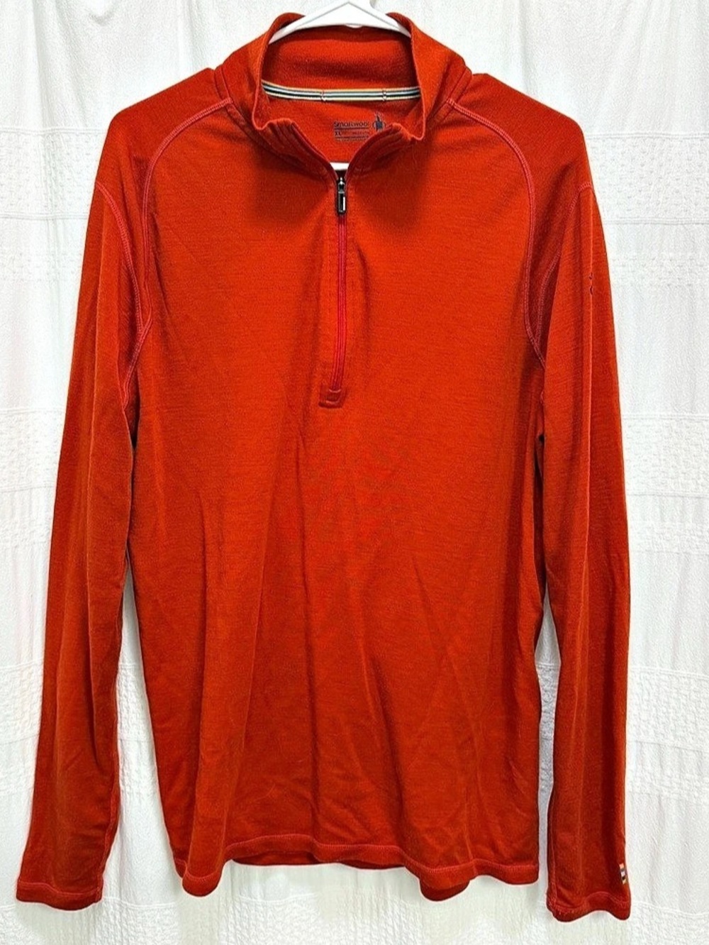 Smartwool 100% Merino Wool Base Layer 1/4 Zip Red Mens XL Wicking Long Sleeve